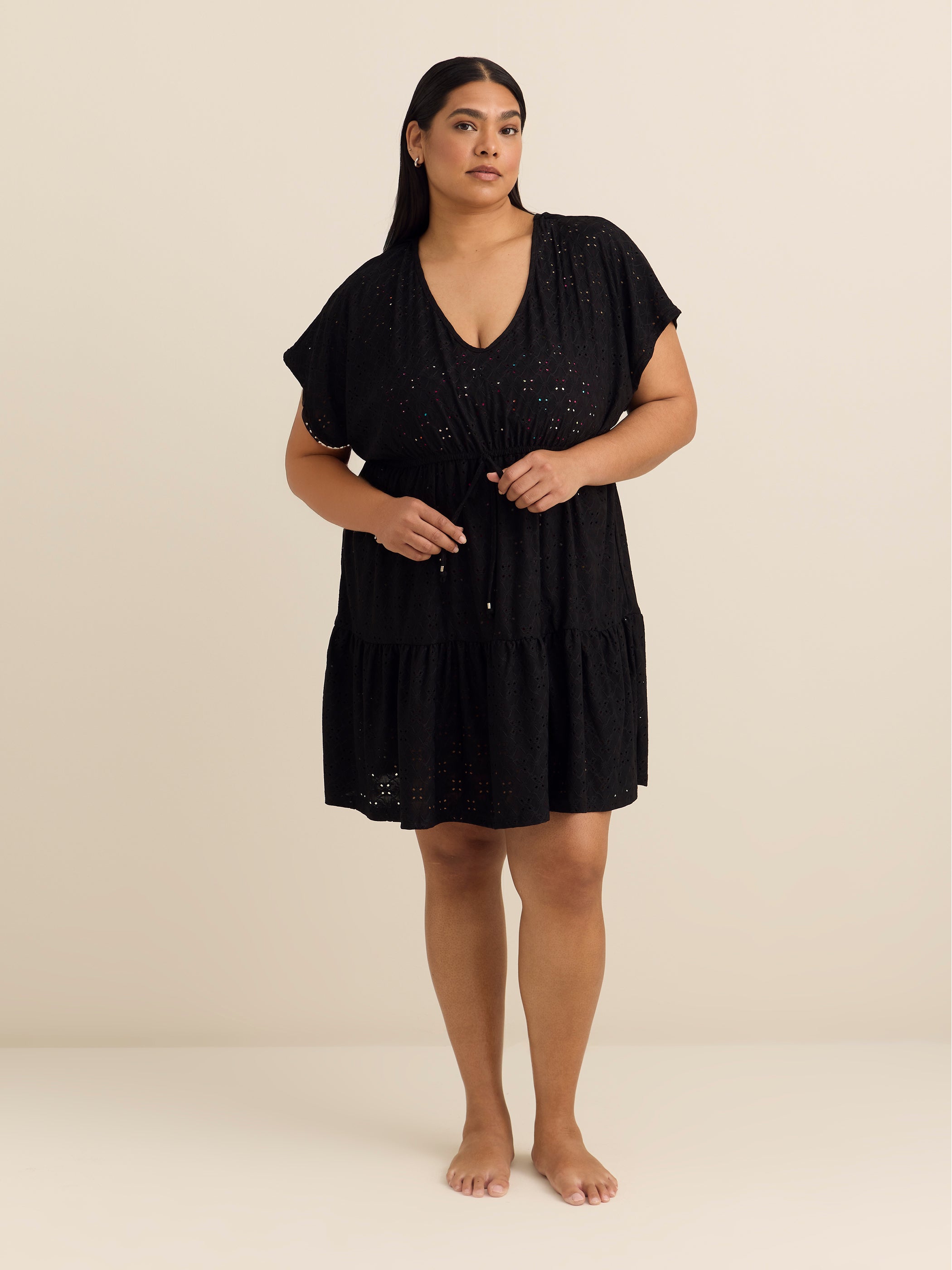 Blue Eyelet Fit and Flare V-Neck Cover-Up Dress - Cover Me