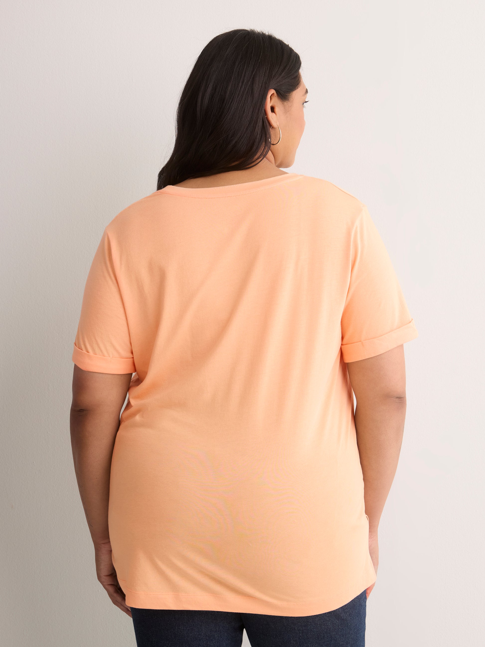 Boyfriend-Fit V-Neck Tee with Slits