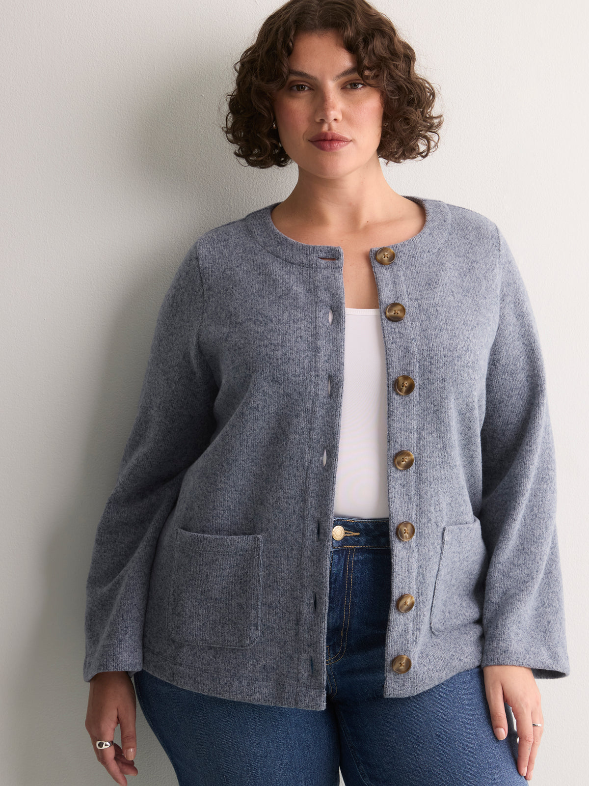 Straight Wide-Sleeve Ribbed Knit Cover-Up