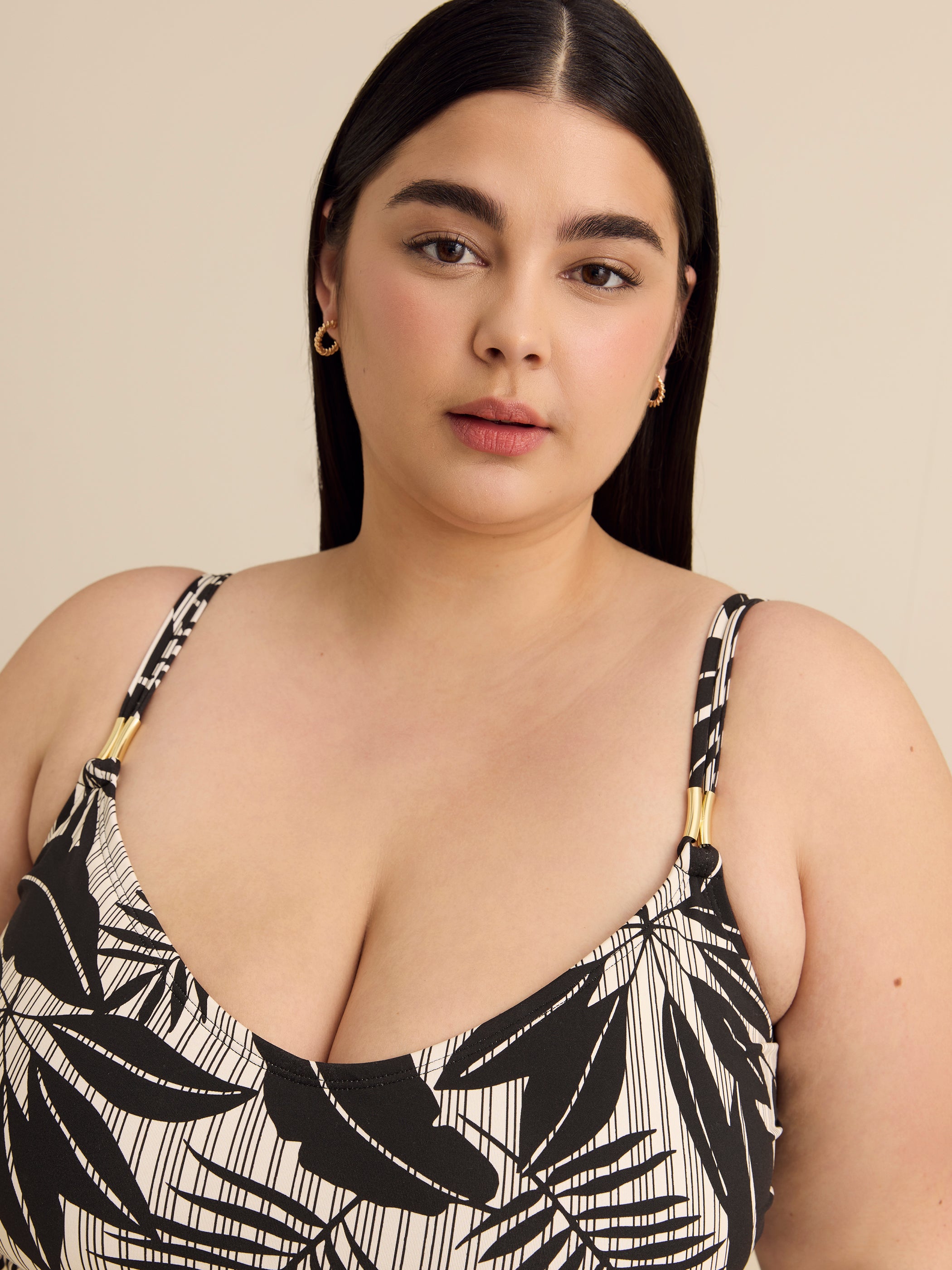 Tankini à motif de feuillage avec encolure dégagée et armatures flottantes - Bleu Rod Beattie