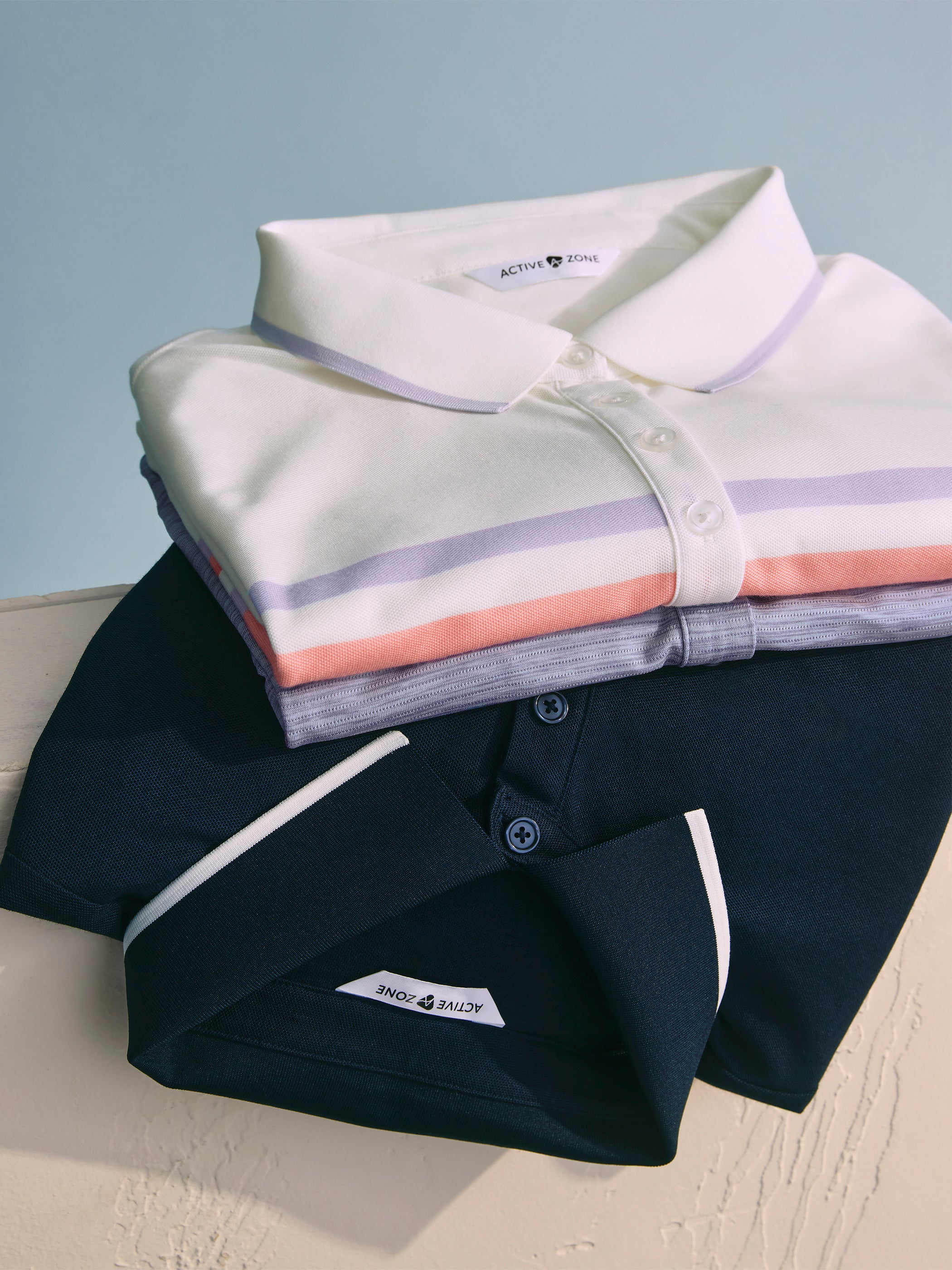 Short-Sleeve Pique Polo with Ribbed Collar - Active Zone
