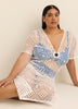 Long Crochet Knit Cover-Up Dress with Keyhole V-Neck - Cover Me