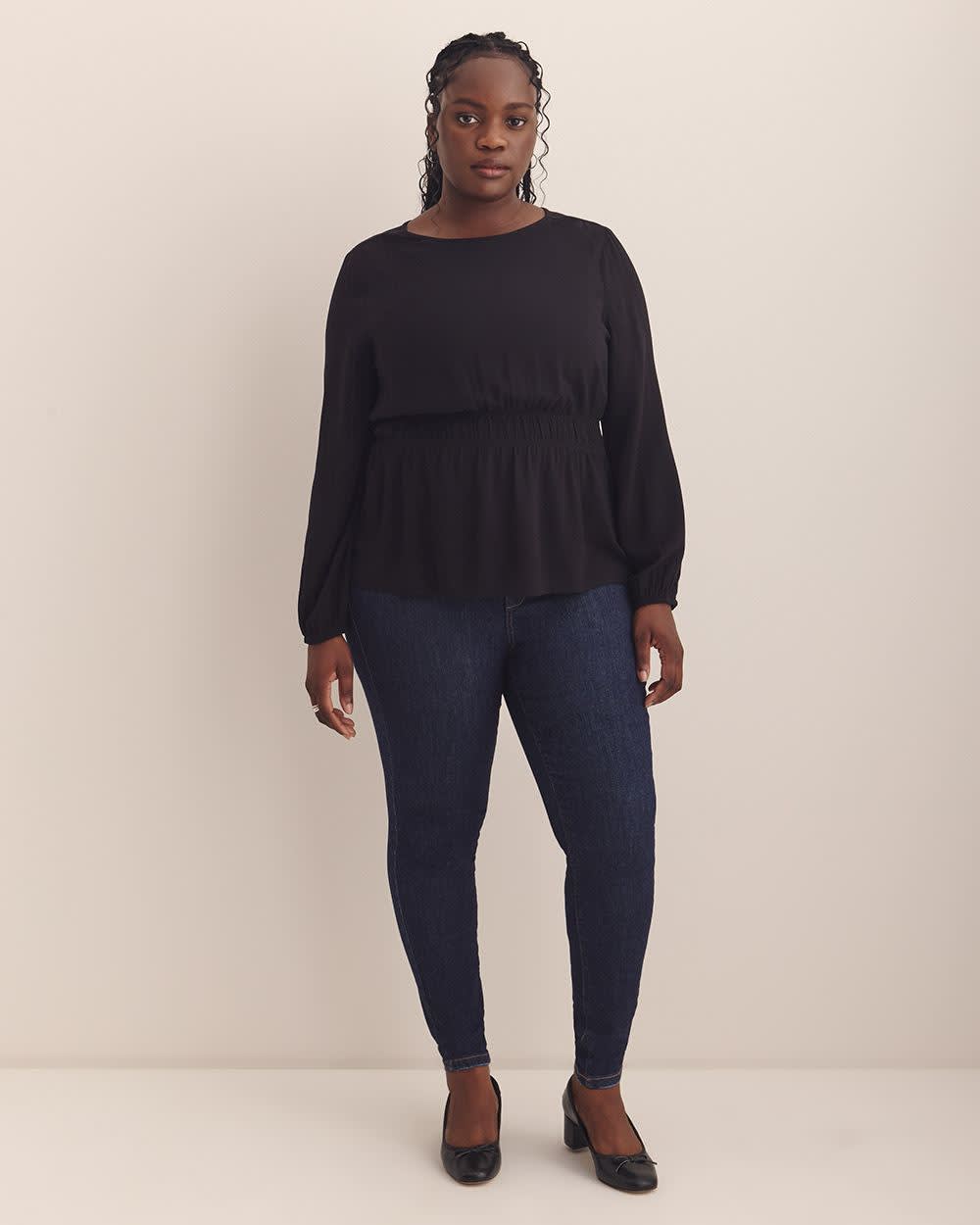 Crewneck Blouse with Smocking Waist - Addition Elle