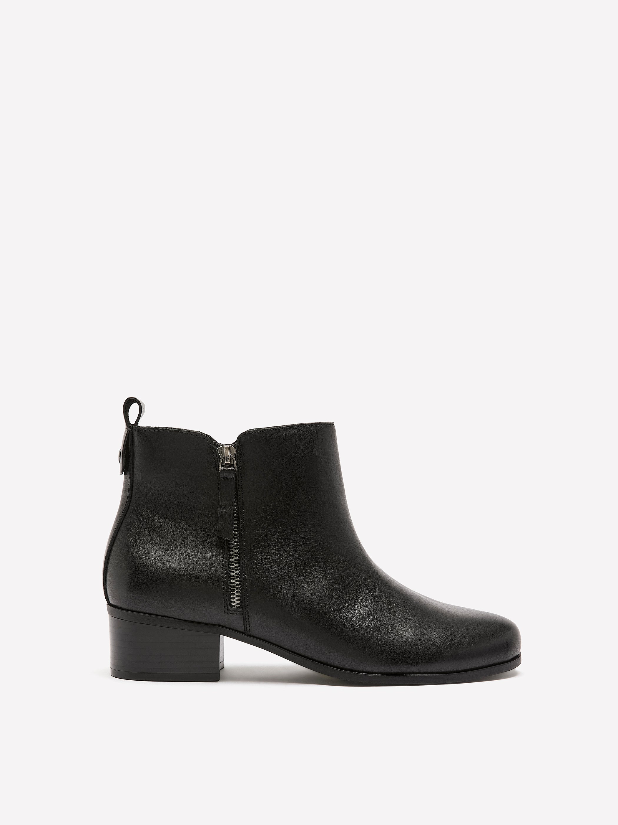 Extra Wide Width, Black Leather Zipper Ankle Bootie
