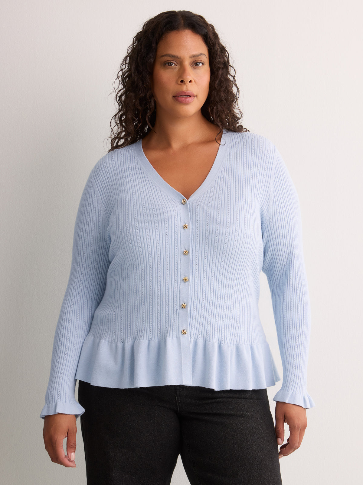 Responsible, Fit and Flare Peplum Button-Down Sweater