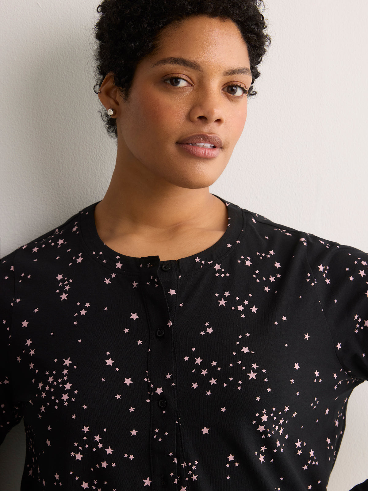 Dark Blue Star-Print Long-Sleeve Pyjama Cardigan - tiVOGLIO