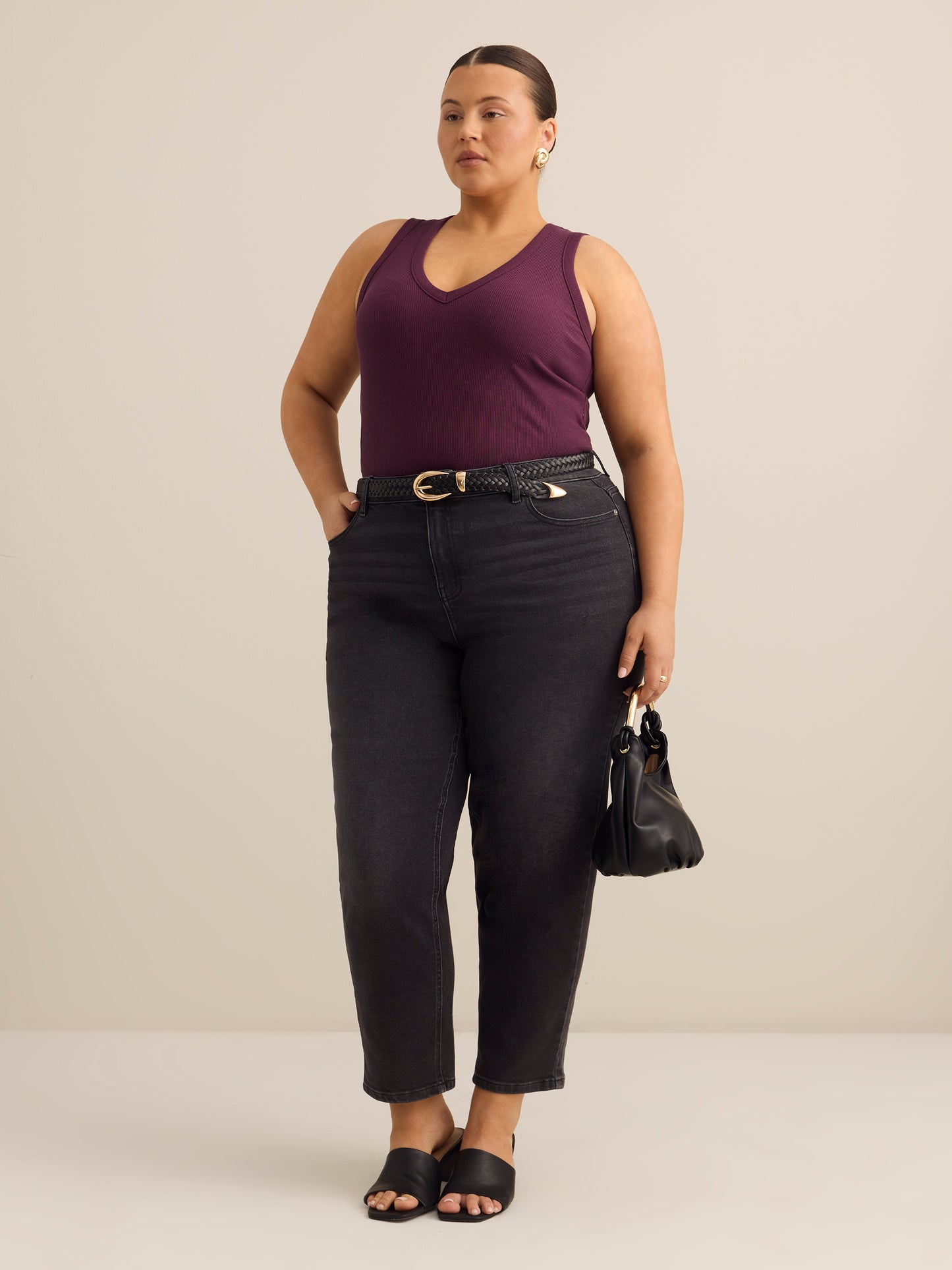 Fitted V-Neck Ribbed Knit Tank Top - Addition Elle