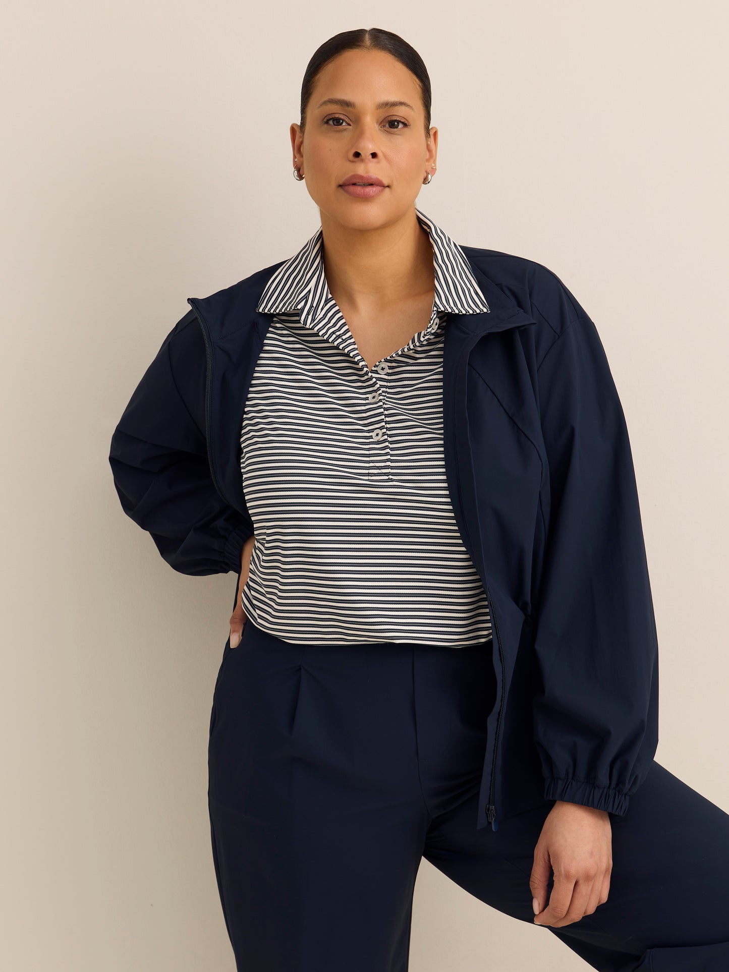 Short-Sleeve Textured Stripe Polo - Active Zone