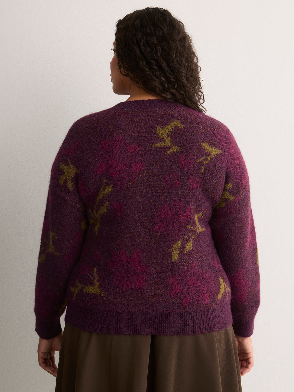 Purple Crew-Neck Jacquard Sweater