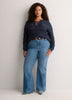 Straight Lace-Up Crew Neck Combed Knit Sweater