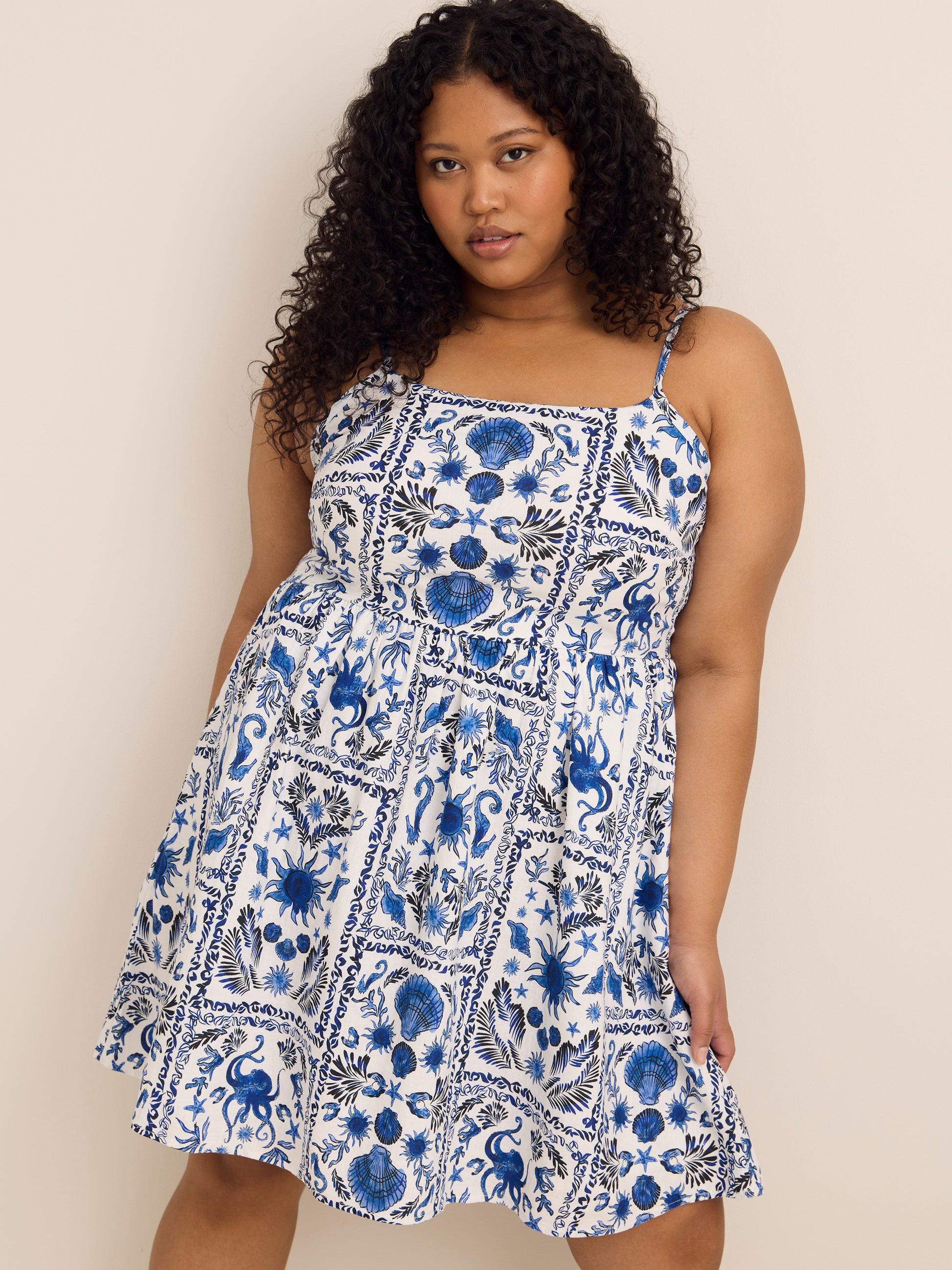 Linen Blend Fit and Flare Sleeveless Dress