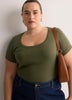 Grey Pointelle Knit Fitted Short-Sleeve T-Shirt