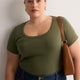 Grey Pointelle Knit Fitted Short-Sleeve T-Shirt