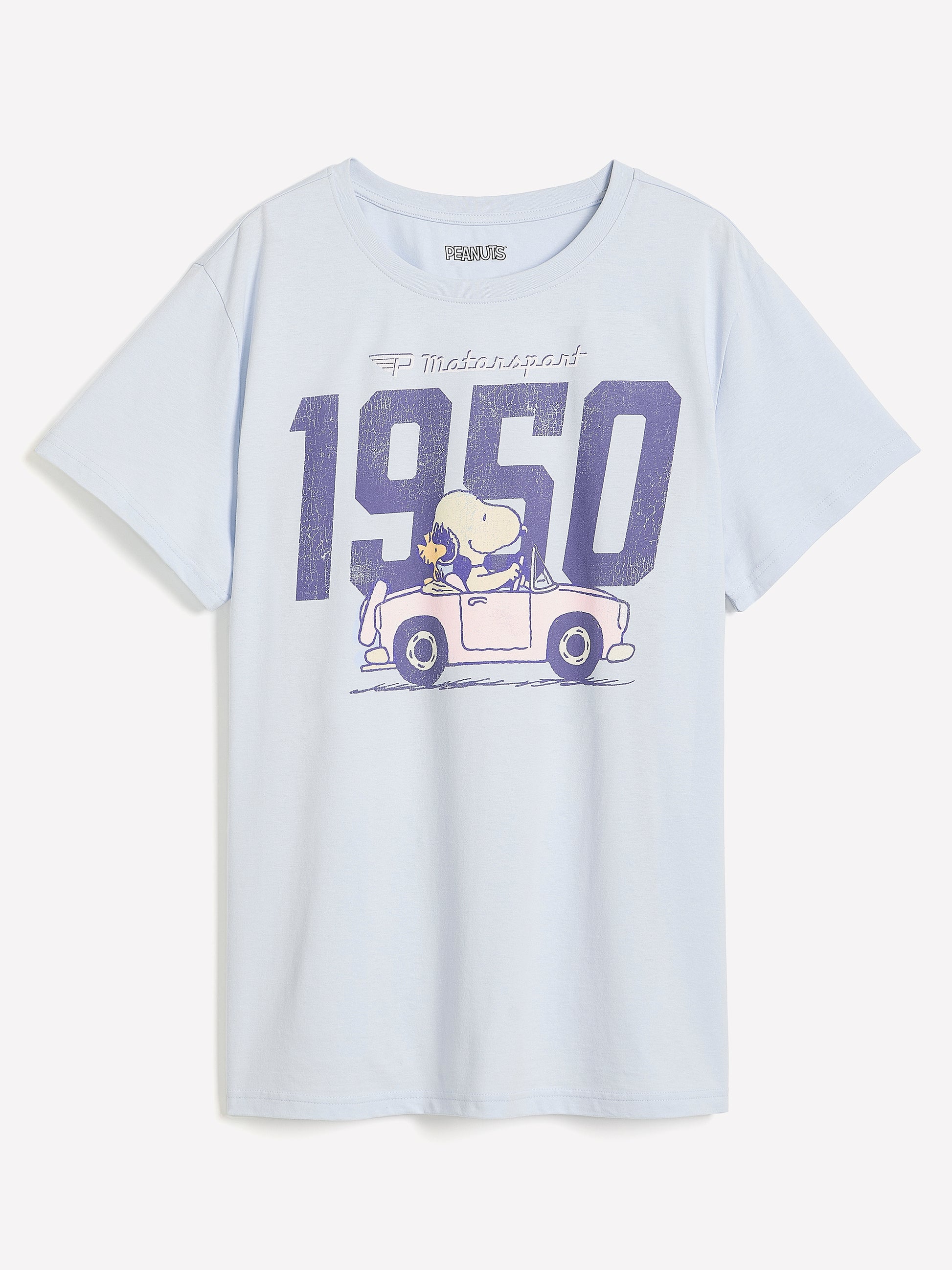 Blue Short-Sleeve Crew-Neck Tee with Snoopy Print
