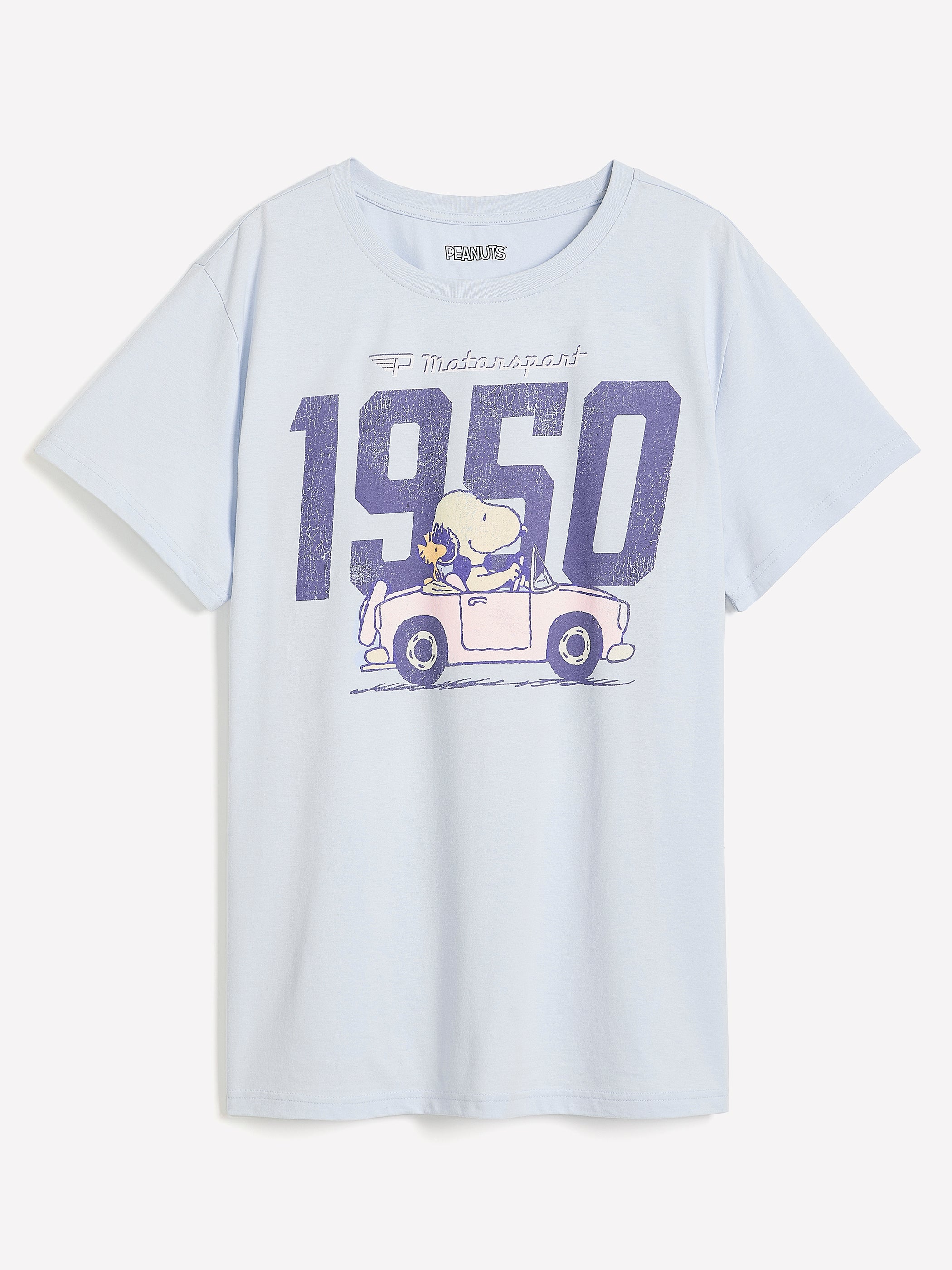 Blue Short-Sleeve Crew-Neck Tee with Snoopy Print