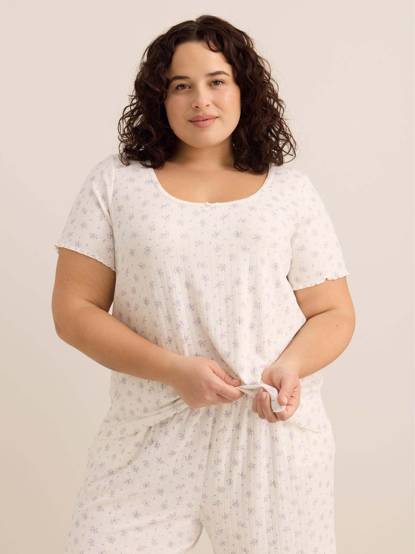 White Floral Pointelle Pyjama Top - ti Voglio