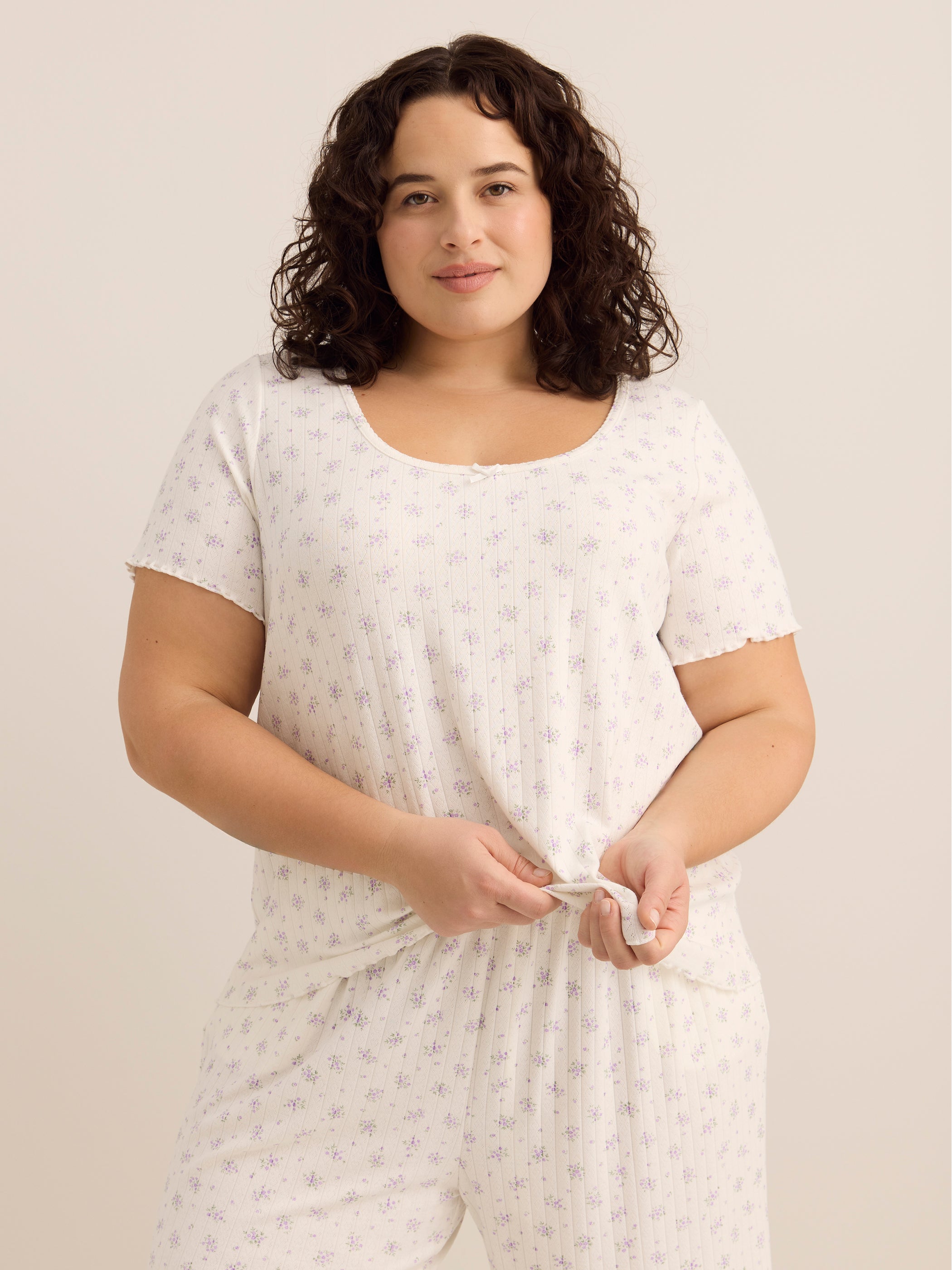 White Floral Pointelle Pyjama Top - ti Voglio