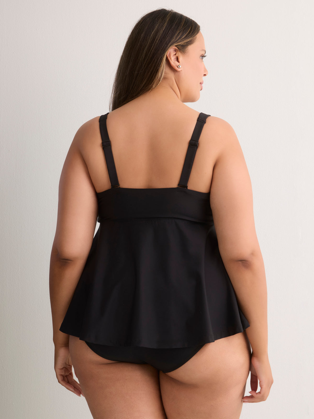 Black Full Swing Tankini Top with Mesh Insert