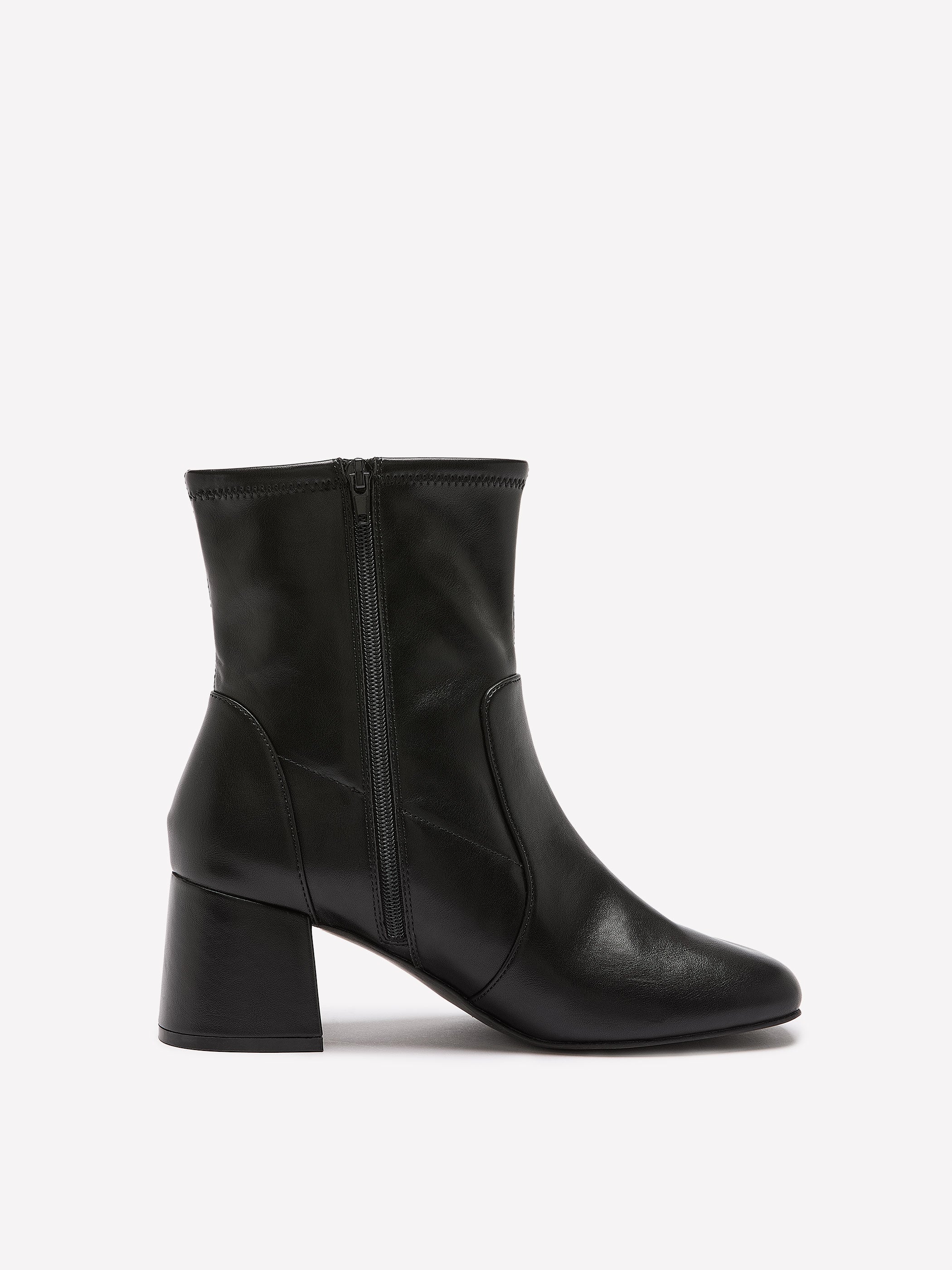 Extra Wide Width, Black Faux Leather Mid-Block-Heel Bootie