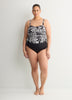 Black Foliage-Print Twisted Bandeau Tankini Top