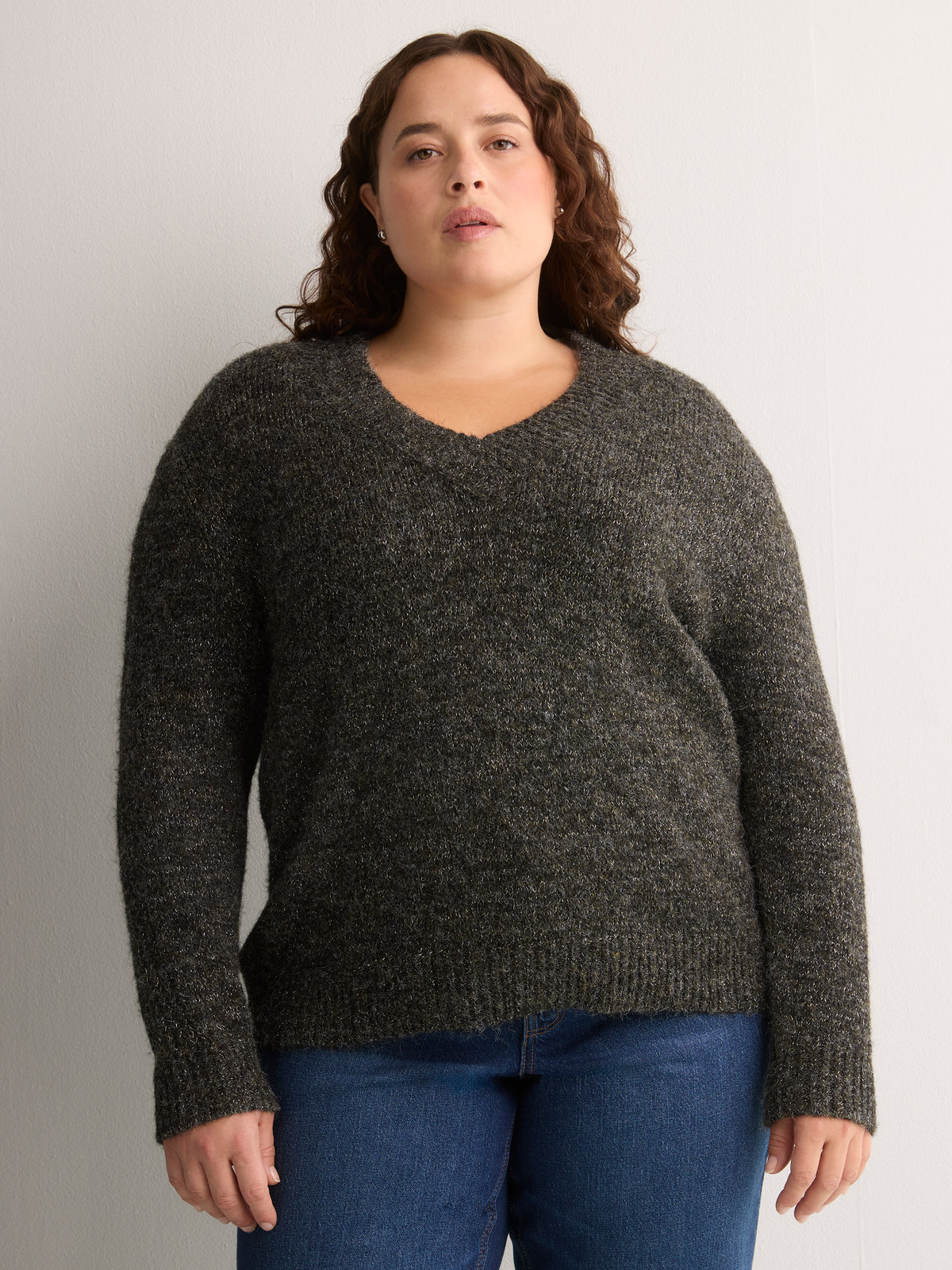 Loose Lurex V-Neck Sweater
