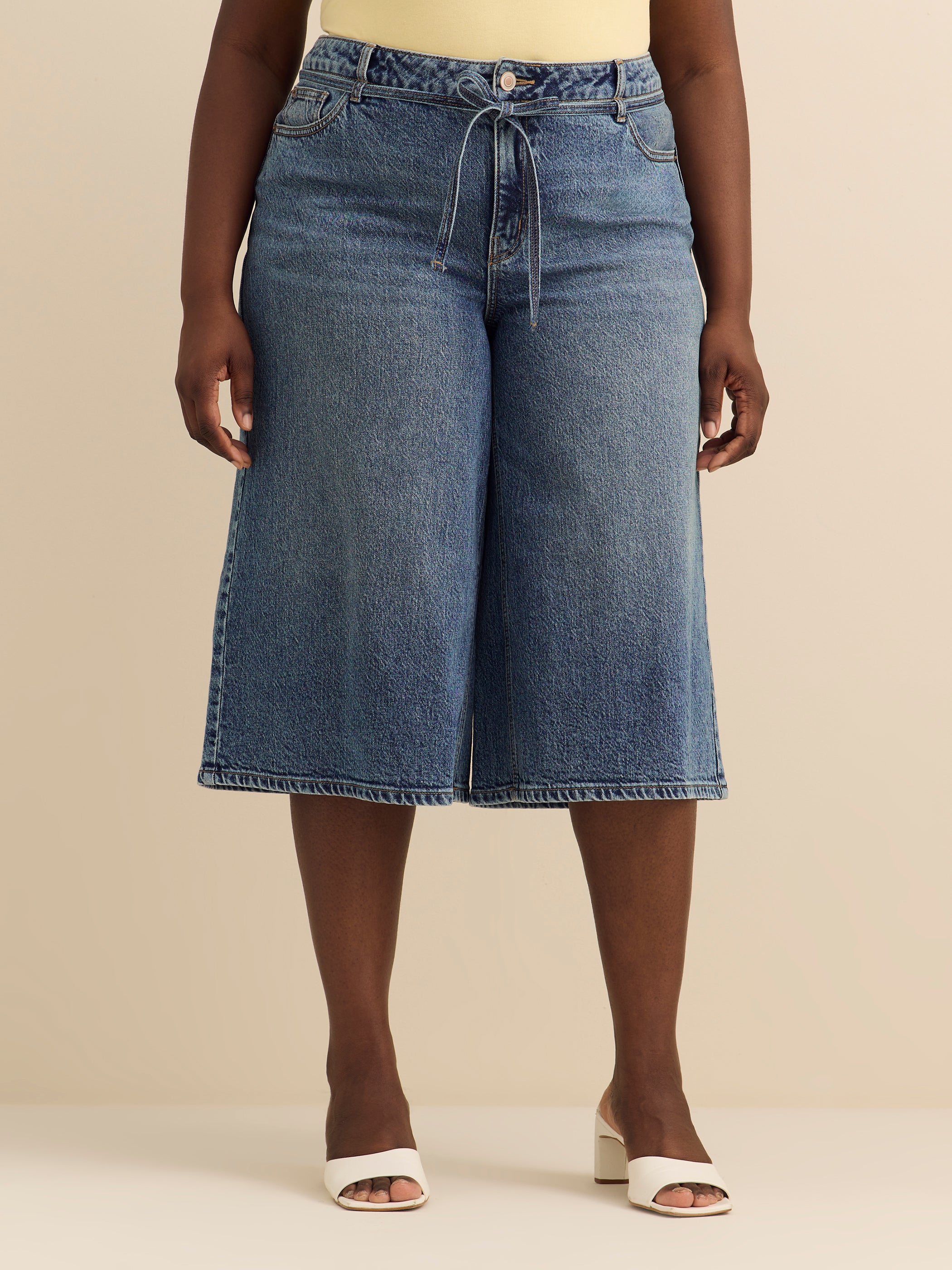 Curvy Mid-Rise Culotte Wide-Leg Denim Pant - d/C JEANS