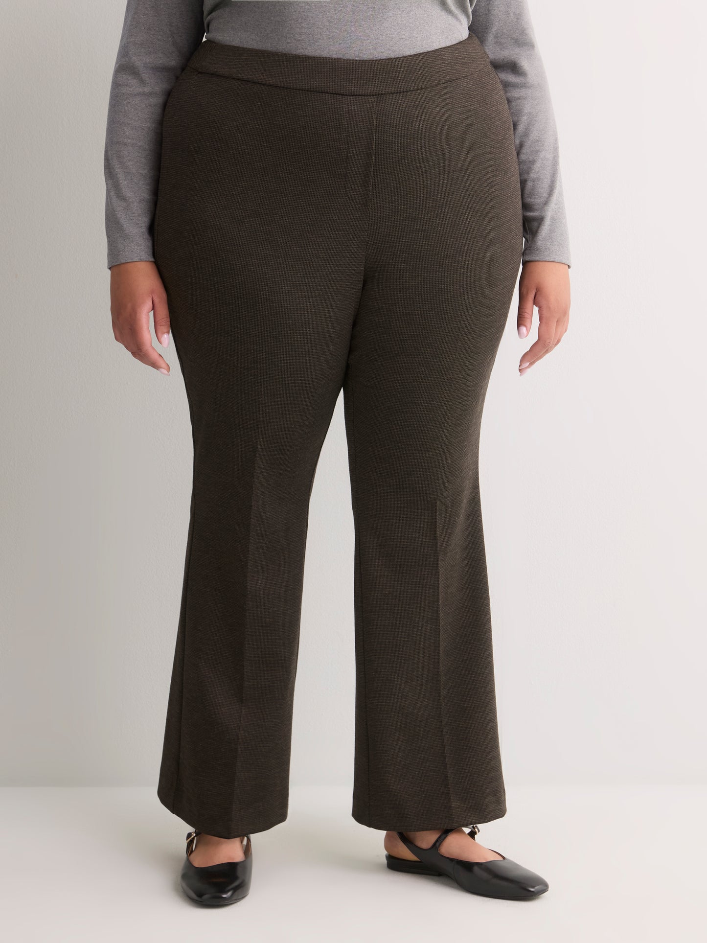 Mixed Brown Bootcut Pull-On Knit Pant, Essential Pant