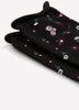 Black Rolled-Edge Crew Socks with Floral Print