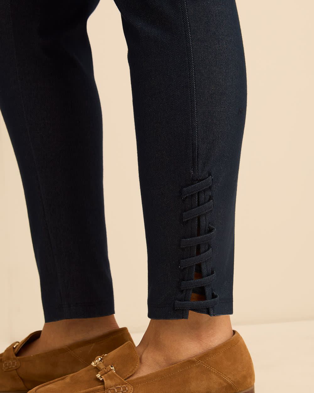Faux Denim Legging With Lace Detail