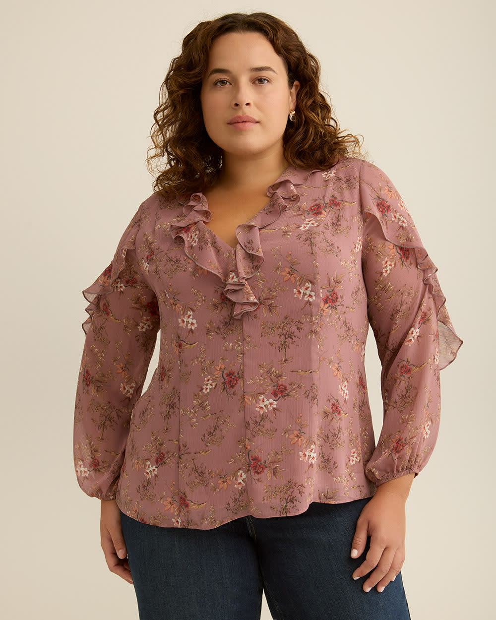 Floral Ruffled Swing Fashion Blouse - Addition Elle