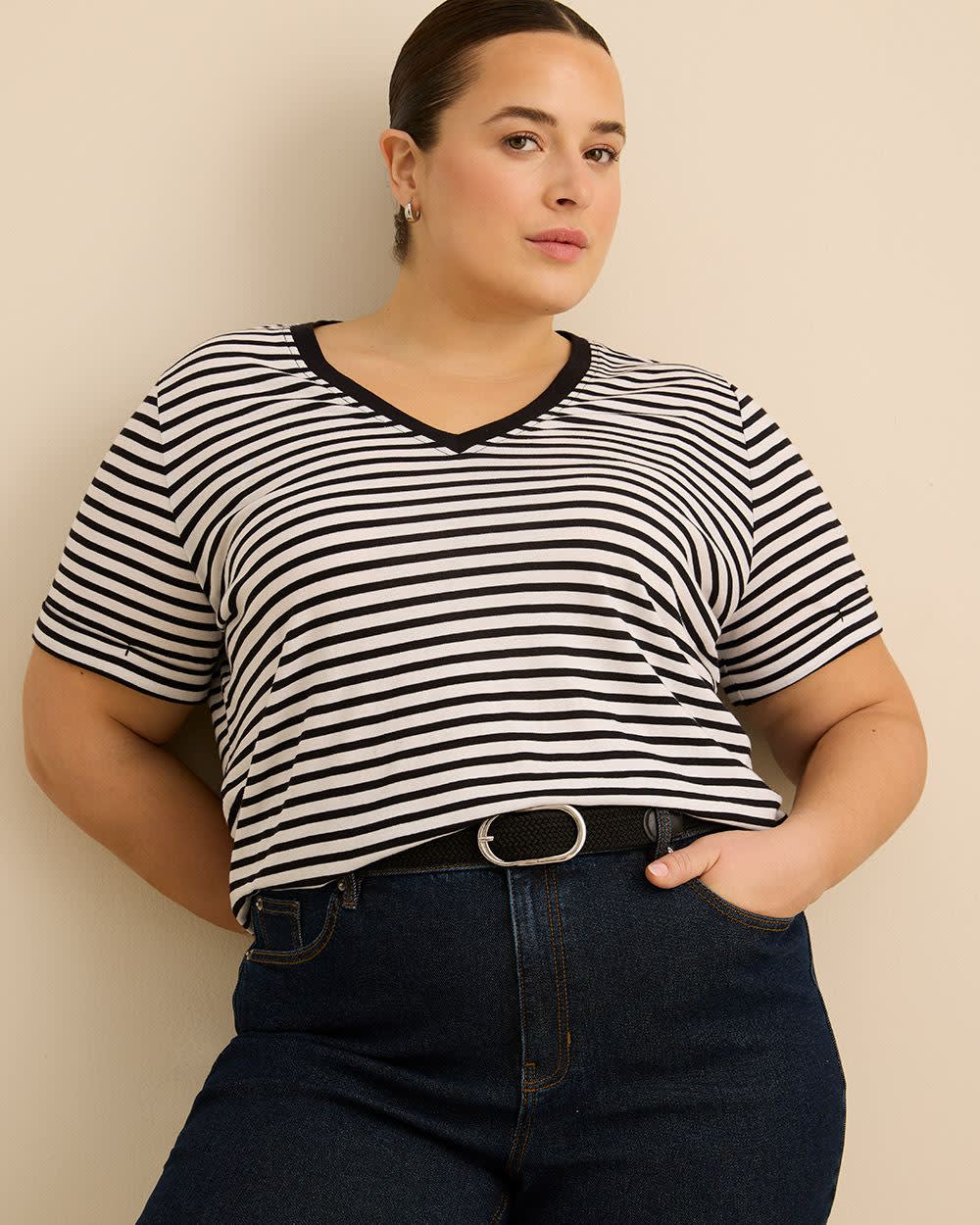 Responsible, V-Neck Boyfriend Tee with Slits