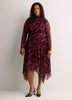 Ribbon-Print Mock-Neck Fit and Flare Midi Dress - Addition Elle