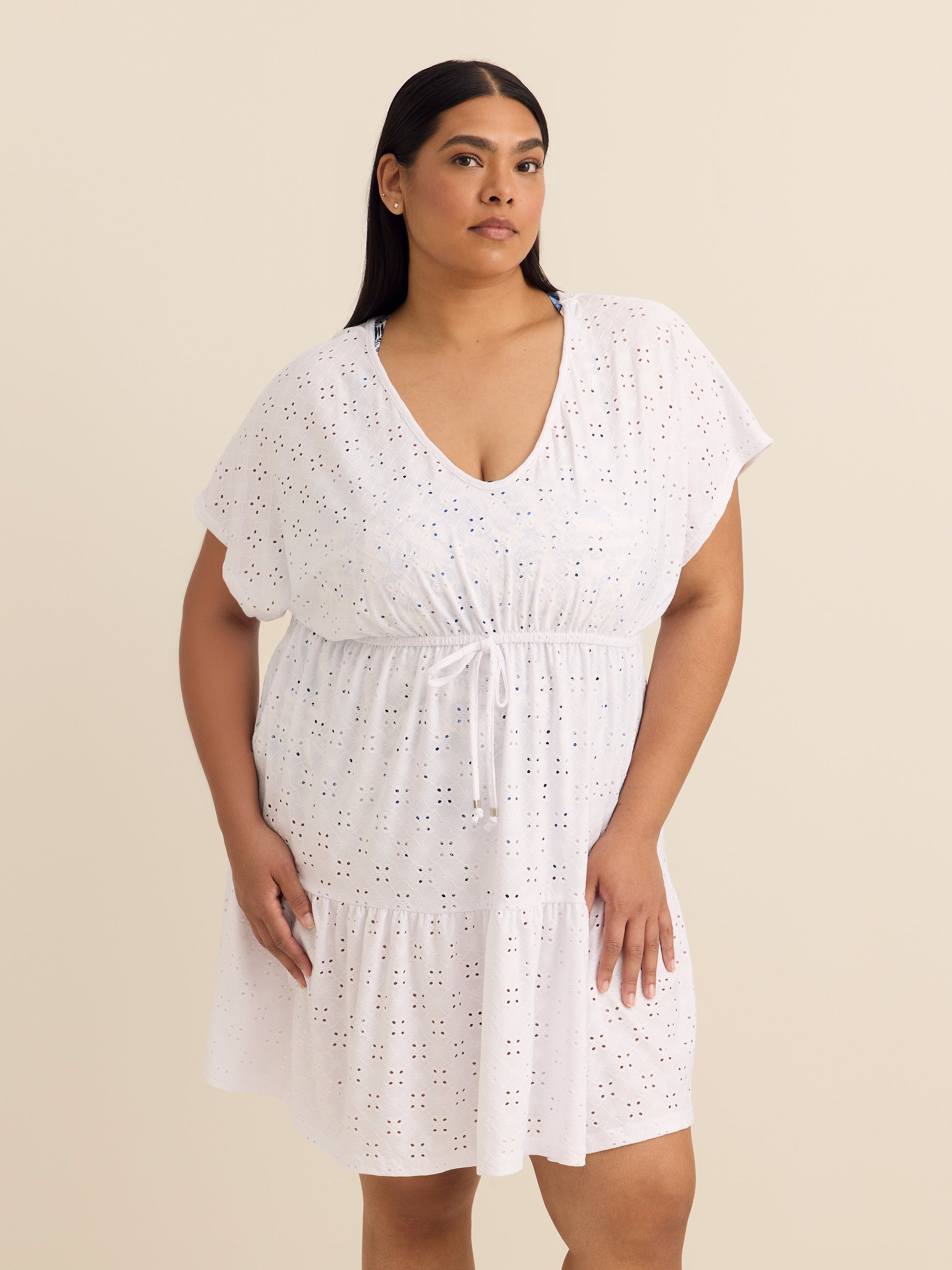 Blue Eyelet Fit and Flare V-Neck Cover-Up Dress - Cover Me