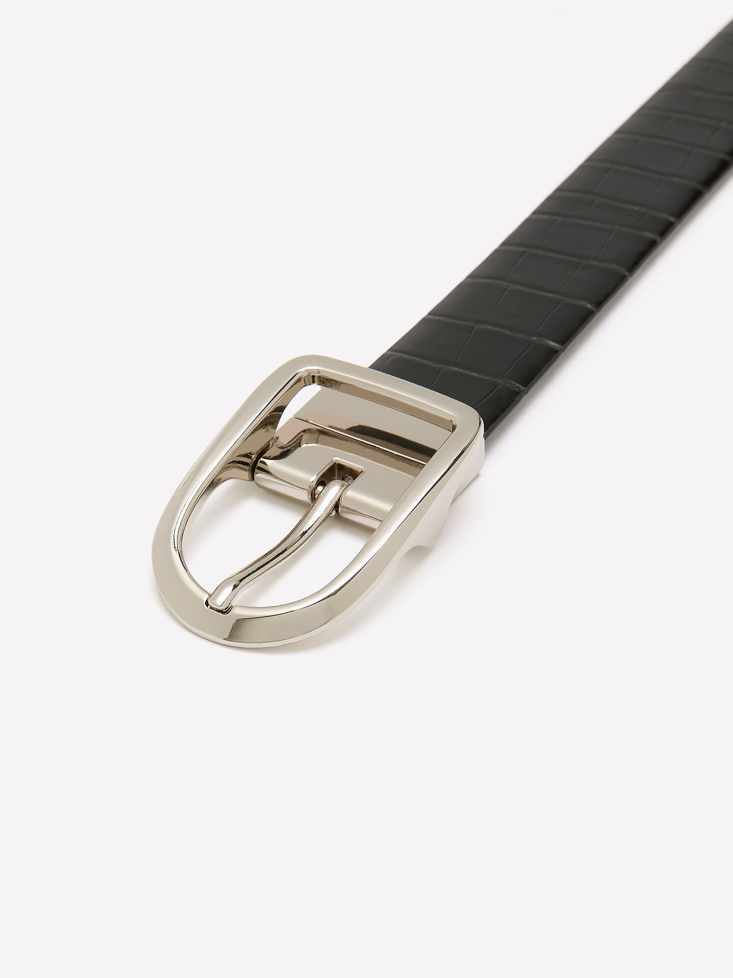 Reversible Faux Leather Denim Belt with D-Shaped Buckle