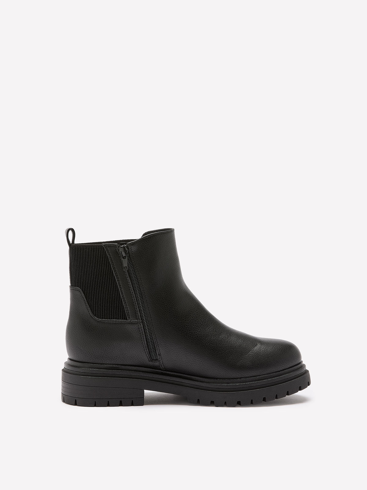 Extra Wide Width, Black Faux Leather Chunky Lug Bootie
