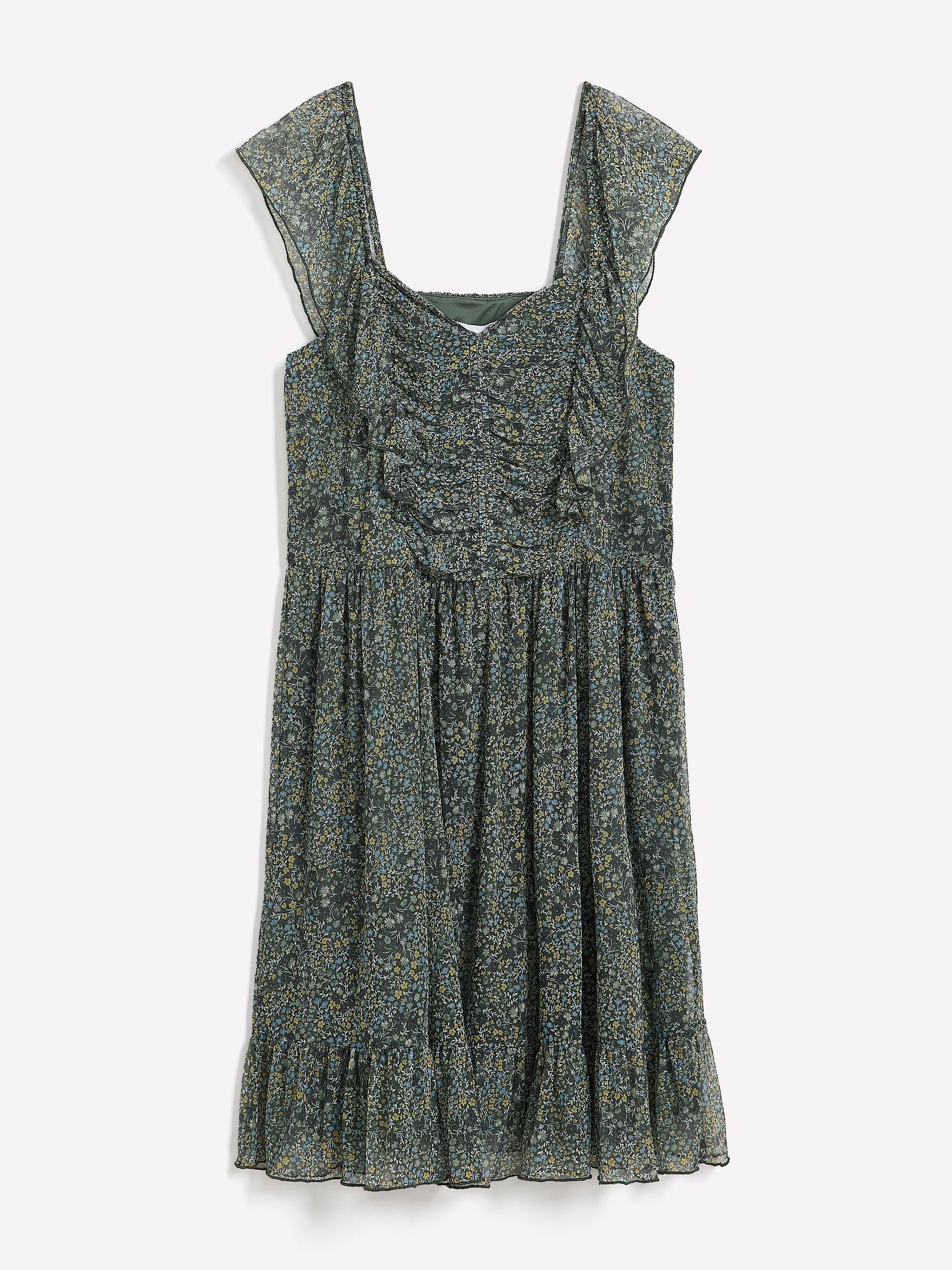 Robe cintrée et évasée à manches courtes à volants