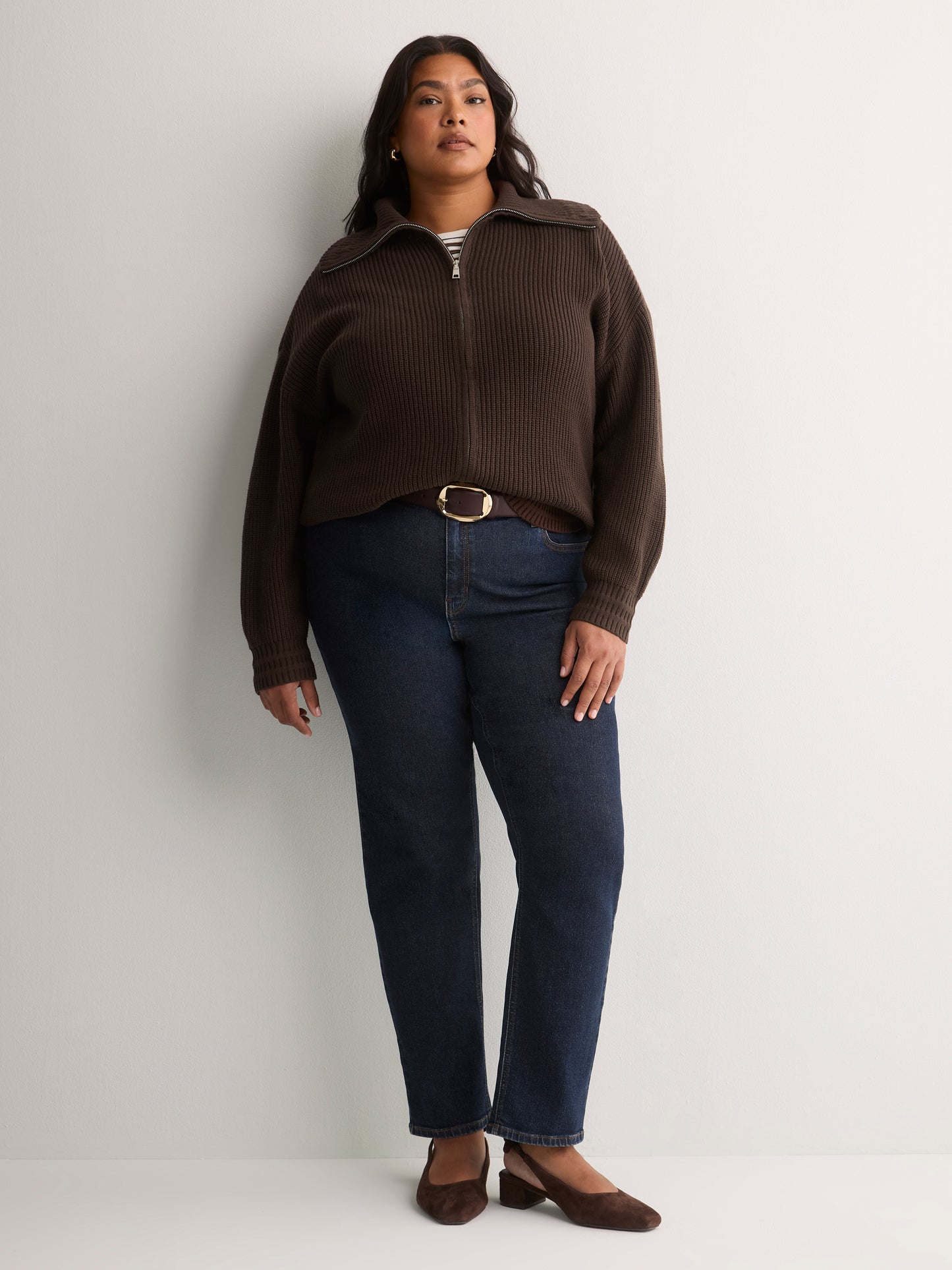 Straight Zippered Sweater Cardigan