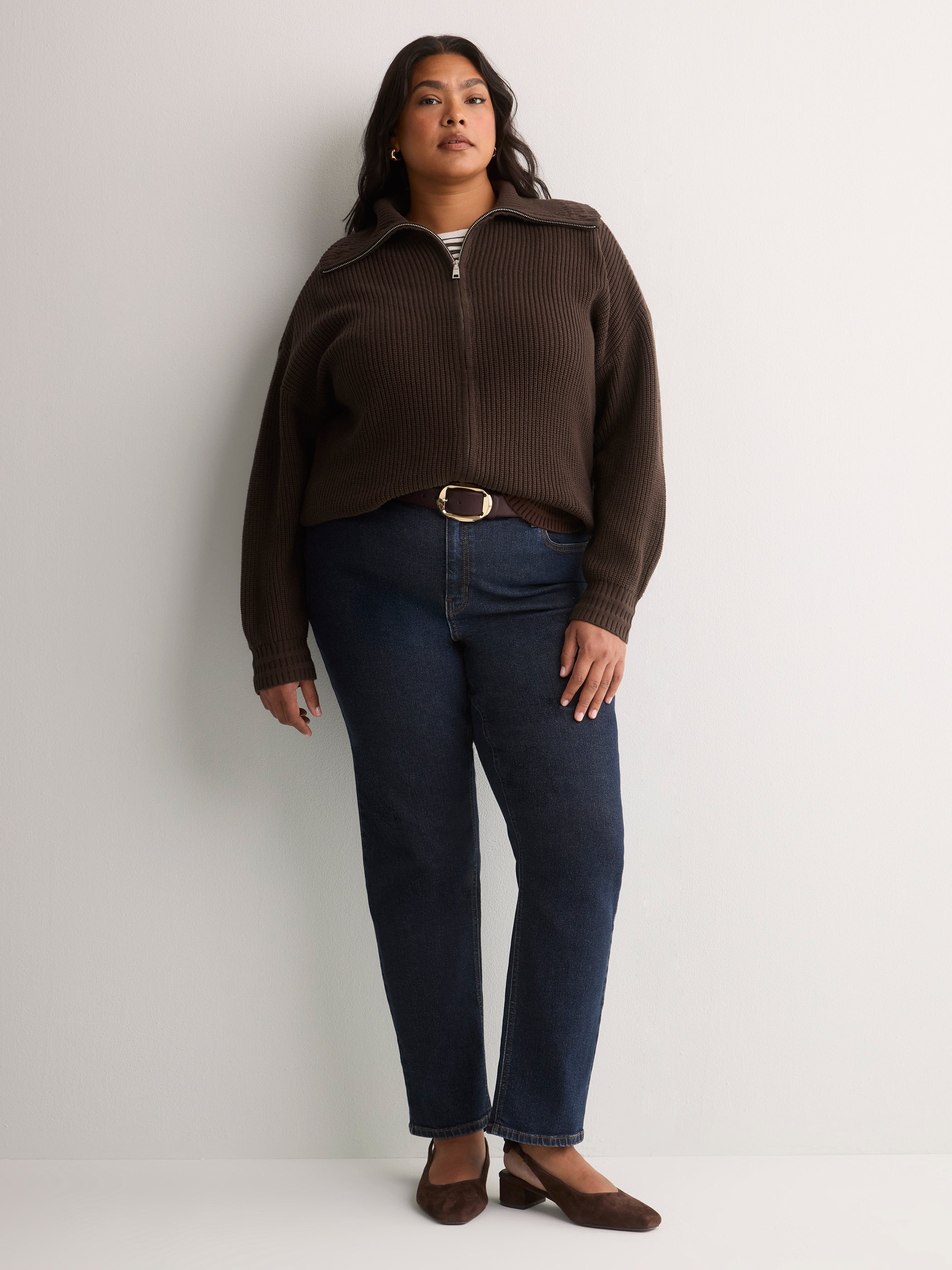 Straight Zippered Sweater Cardigan