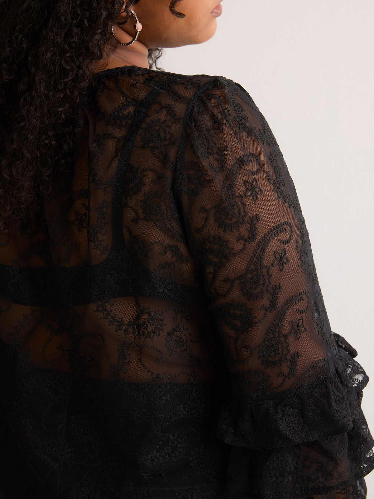 A-Line Mesh Blouse with Front Keyholes