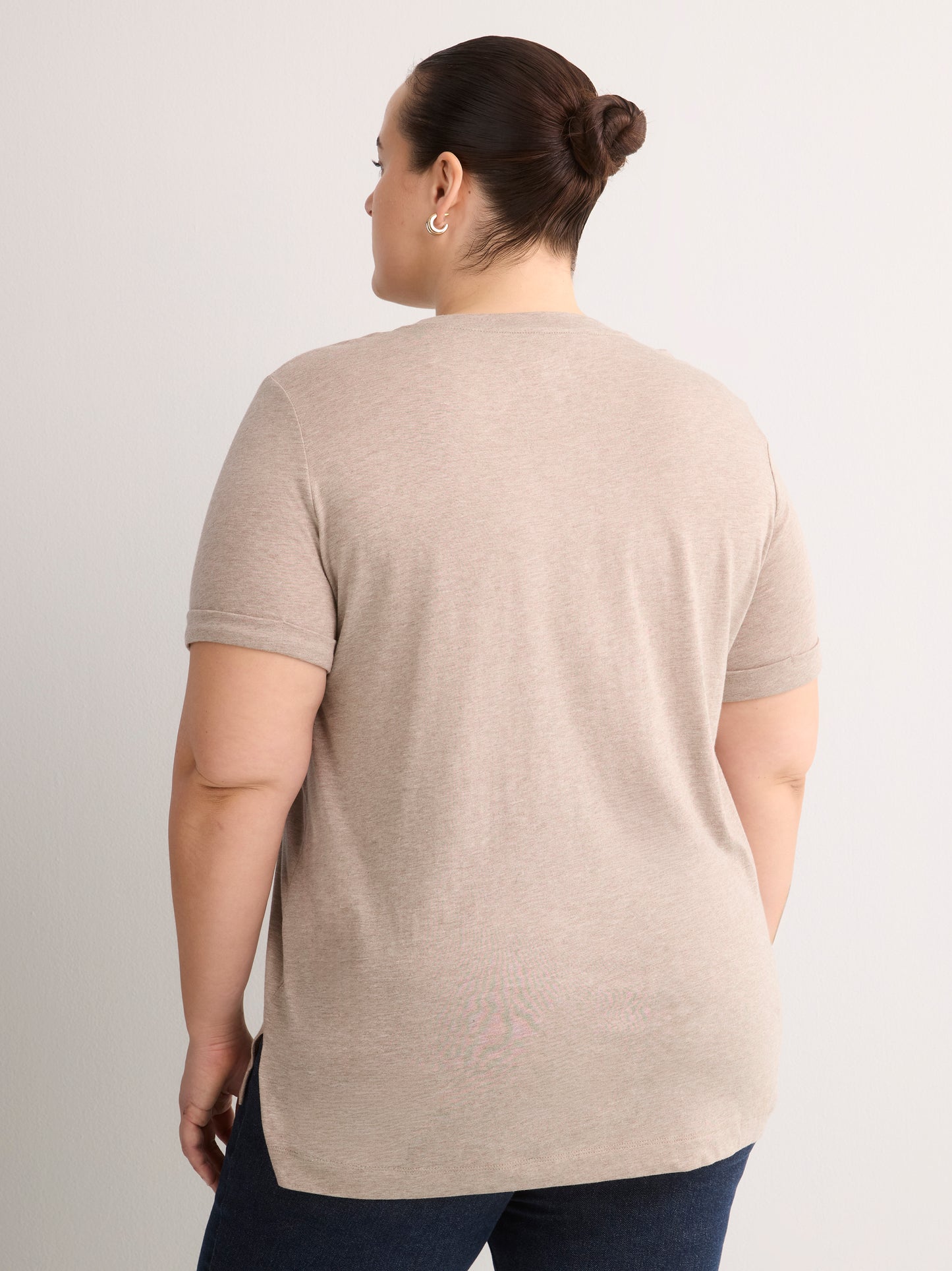 Boyfriend-Fit V-Neck Tee with Slits