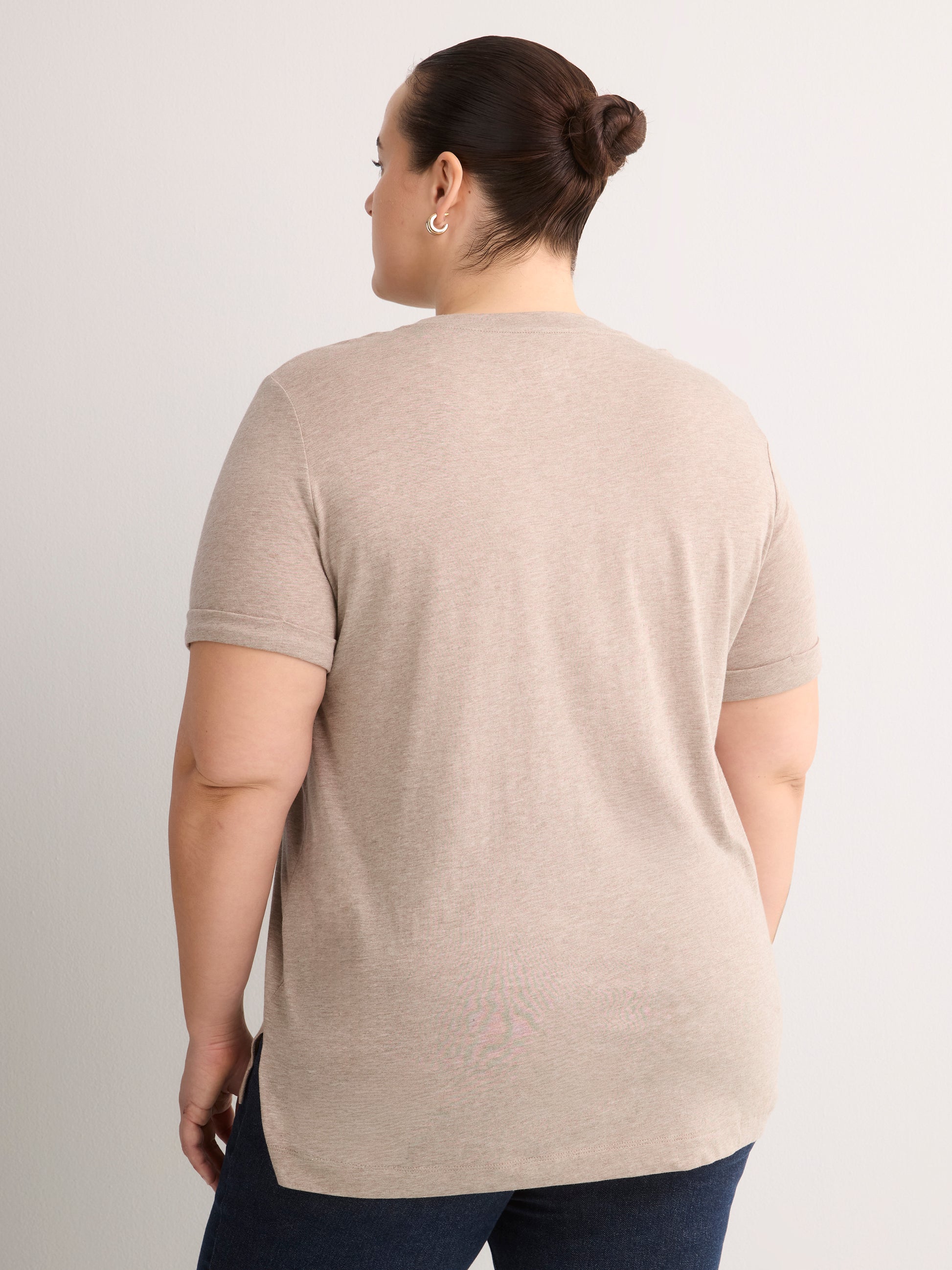 Boyfriend-Fit V-Neck Tee with Slits