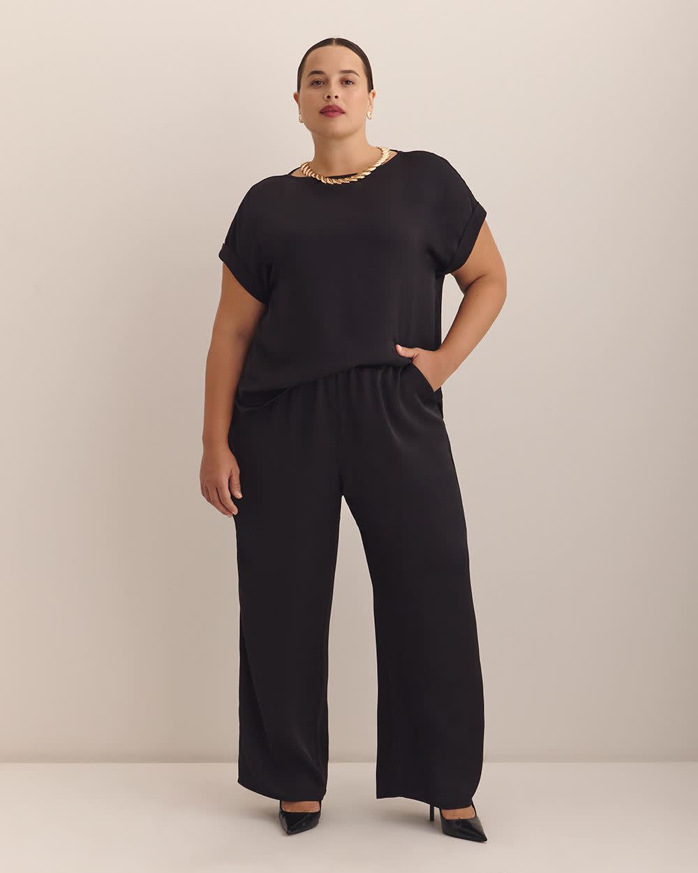 Satin Boat-Neck T-Shirt Blouse