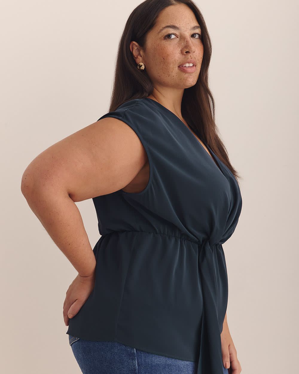 Extended-Sleeve V-Neck Knotted Blouse - Addition Elle