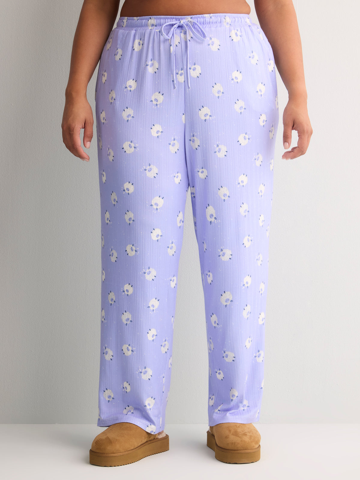 Sheep-Print Pointelle Knit Straight-Leg  Pyjama Pant - tiVOGLIO