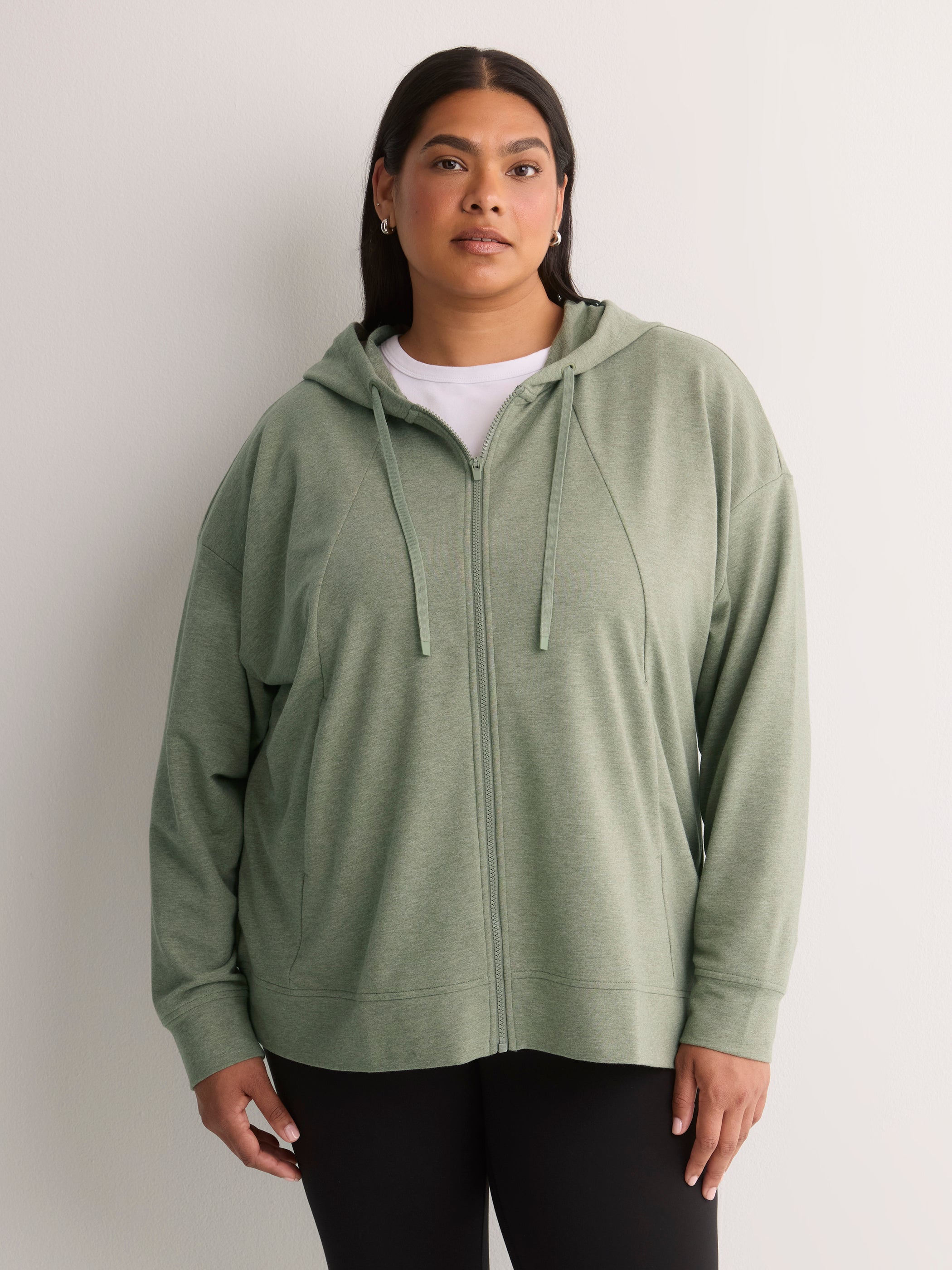 Active Zone French Terry Hooded Jacket Plus Size Women's Cardigan
