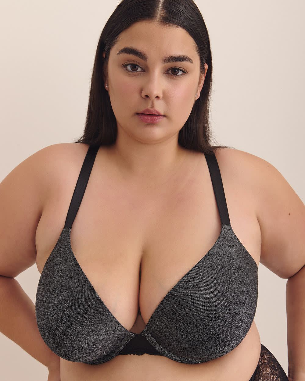 Soutien-gorge pigeonnant argenté scintillant avec dentelle, avec armatures - Déesse Collection