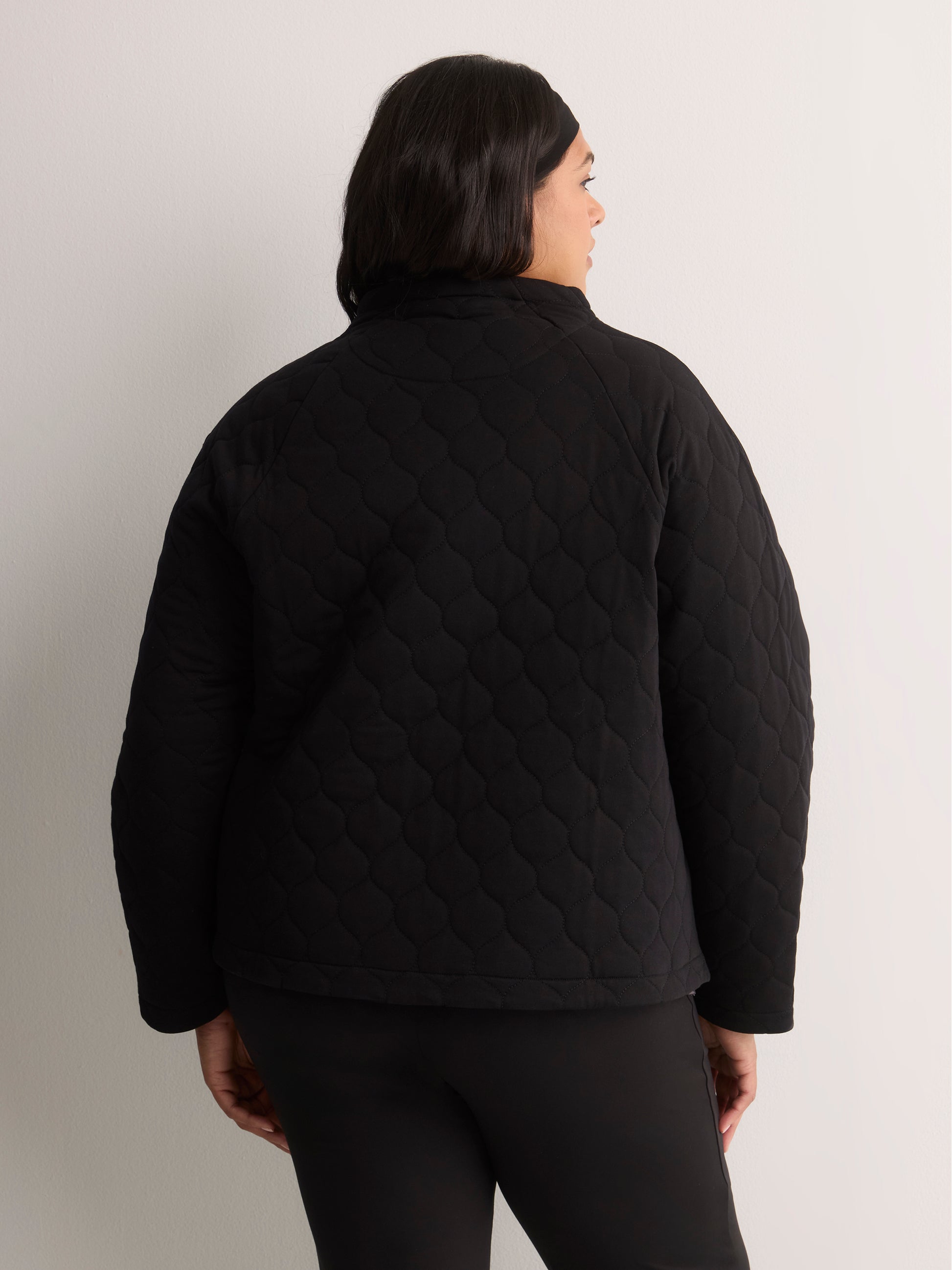 Black Quilted Straight-Fit Knit Jacket - Active Zone