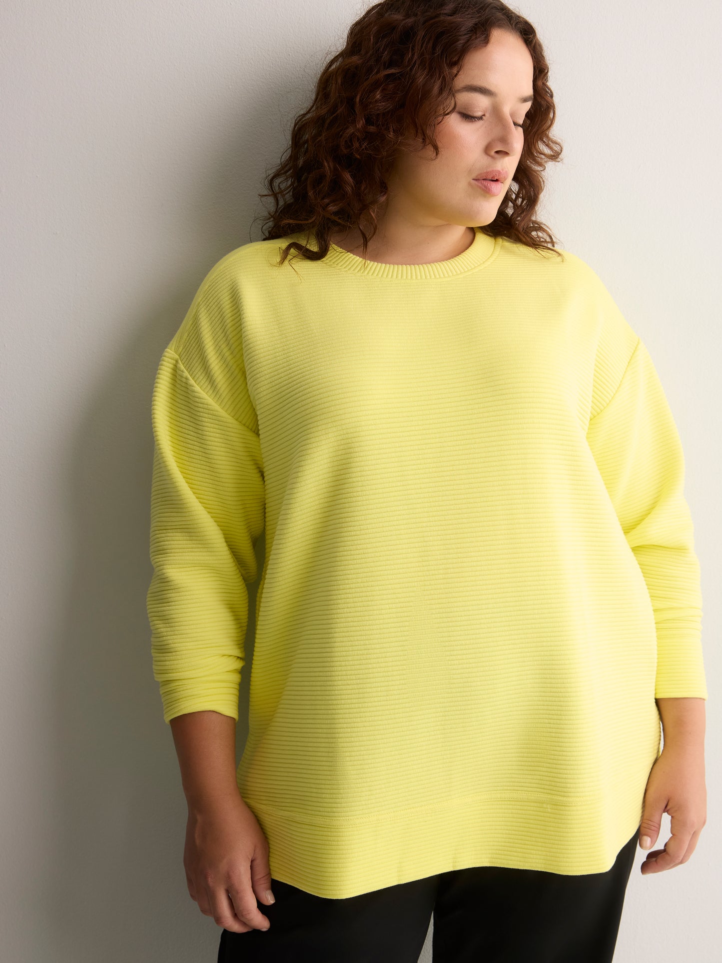Yellow Ottoman Wide Crew Neck Tunic Top - Active Zone