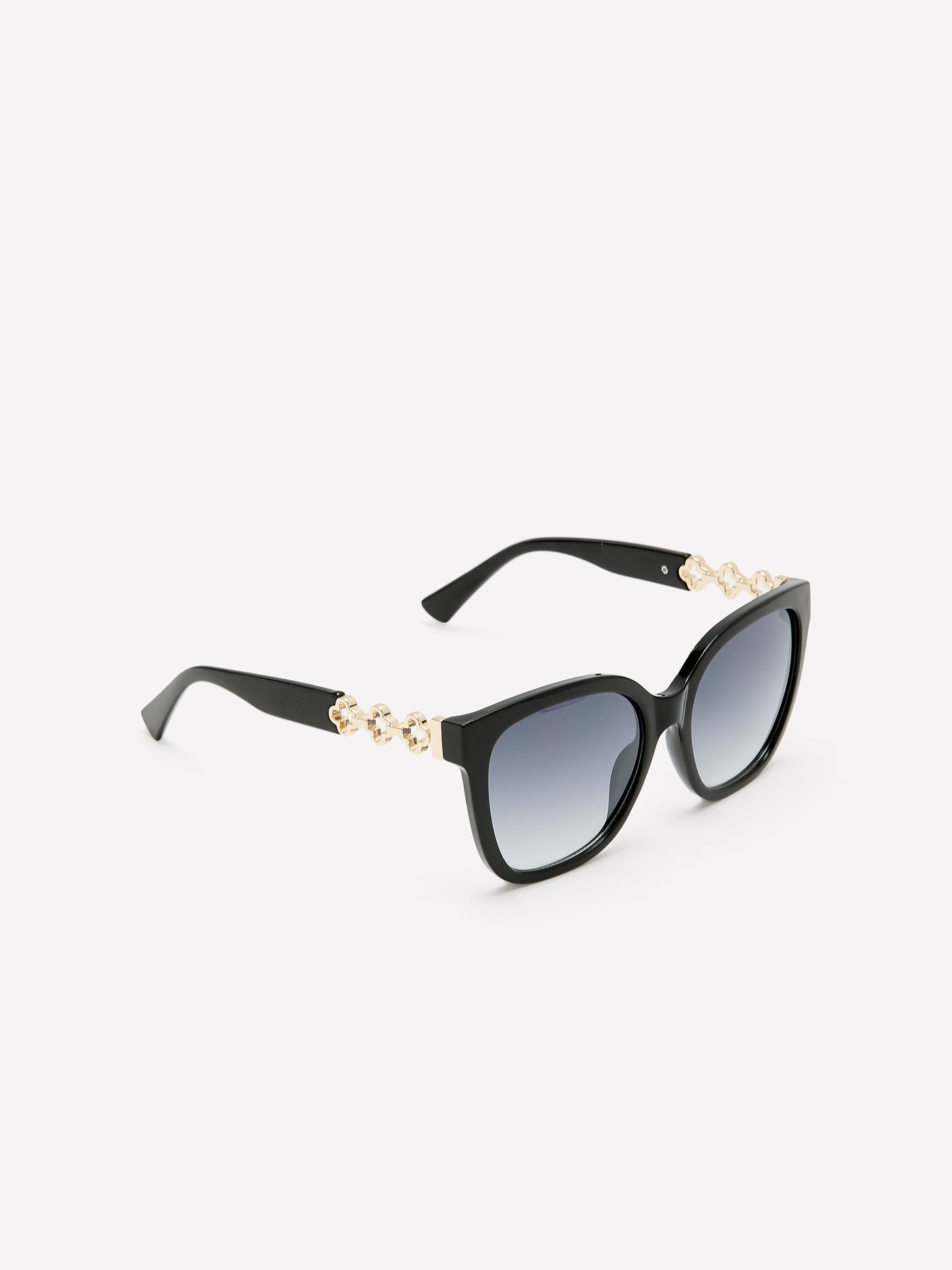 Black Cat-Eye Sunglasses with Metal Branches