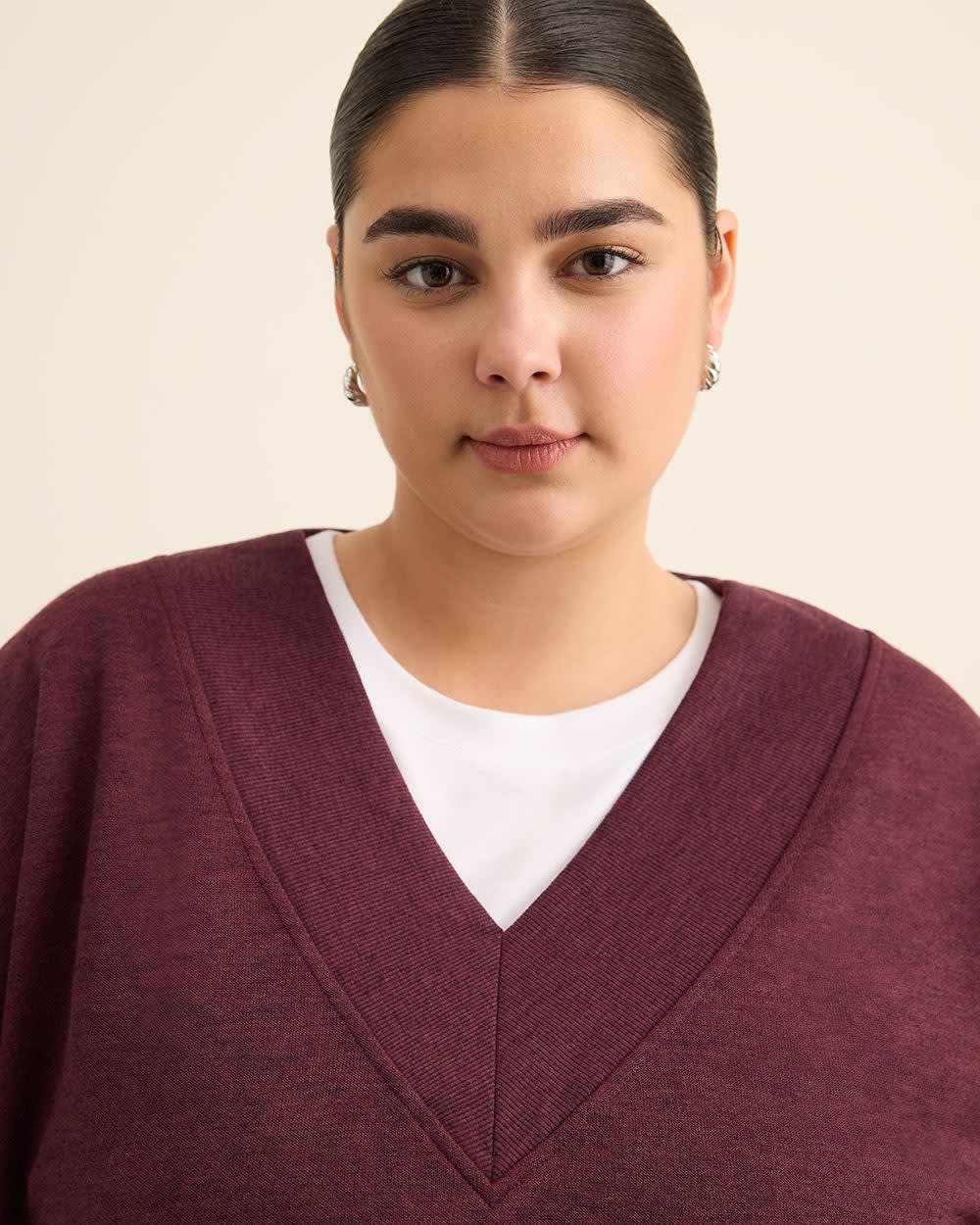 Dropped Shoulder Long-Sleeve V-Neck Top